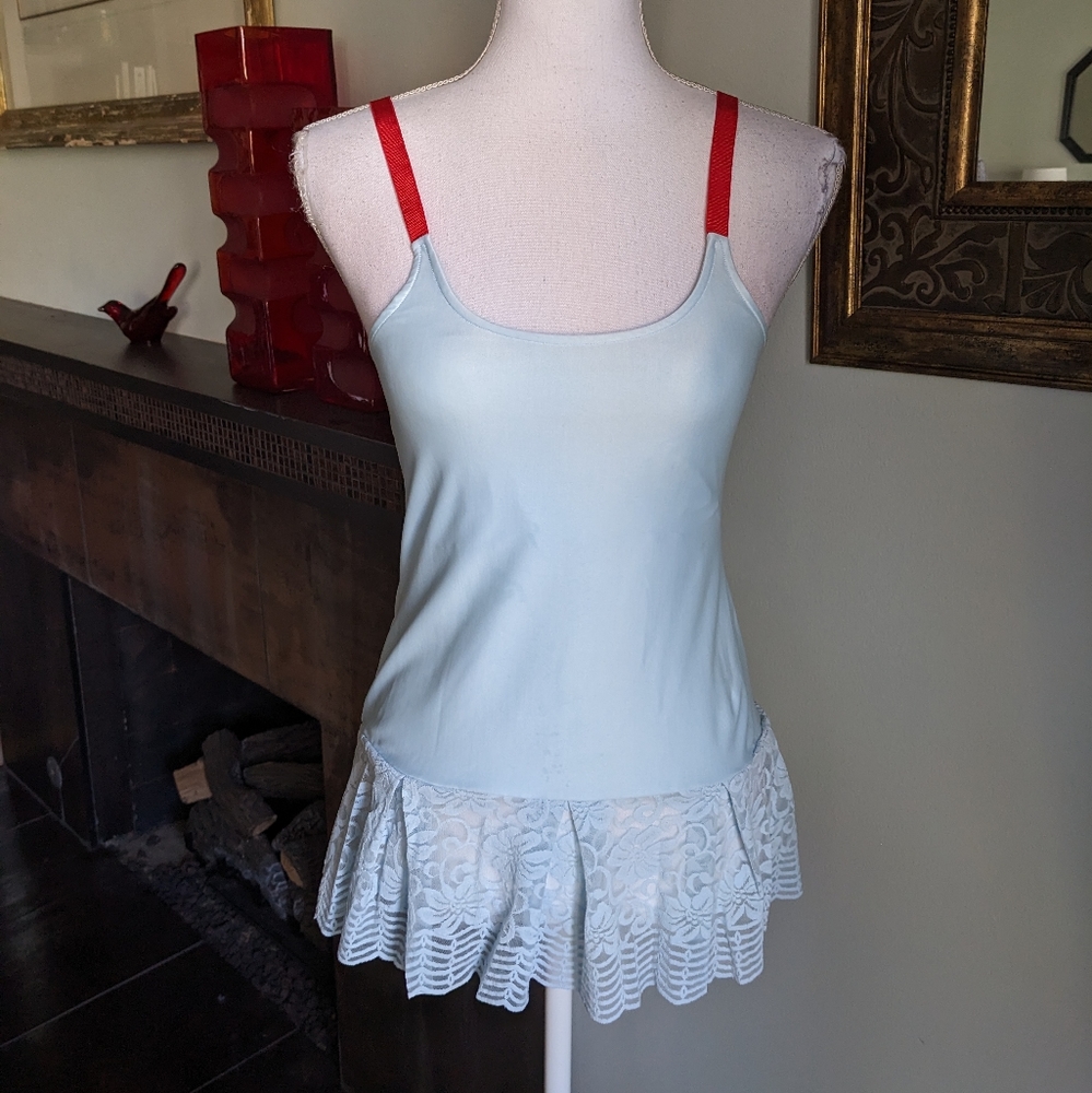 Peacemeal Size 1 (small) Light Blue Peplum Lace Ruffle Tank Top Built in bra 64